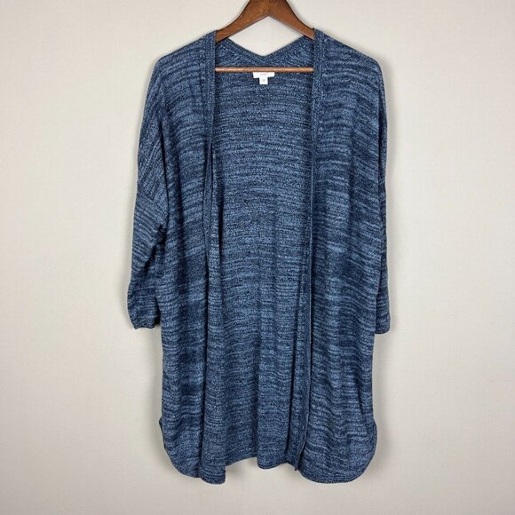 Pure J Jill Sweater Womens Large Blue Heathered Cardigan Open Front Cotton Linen - Picture 10 of 10